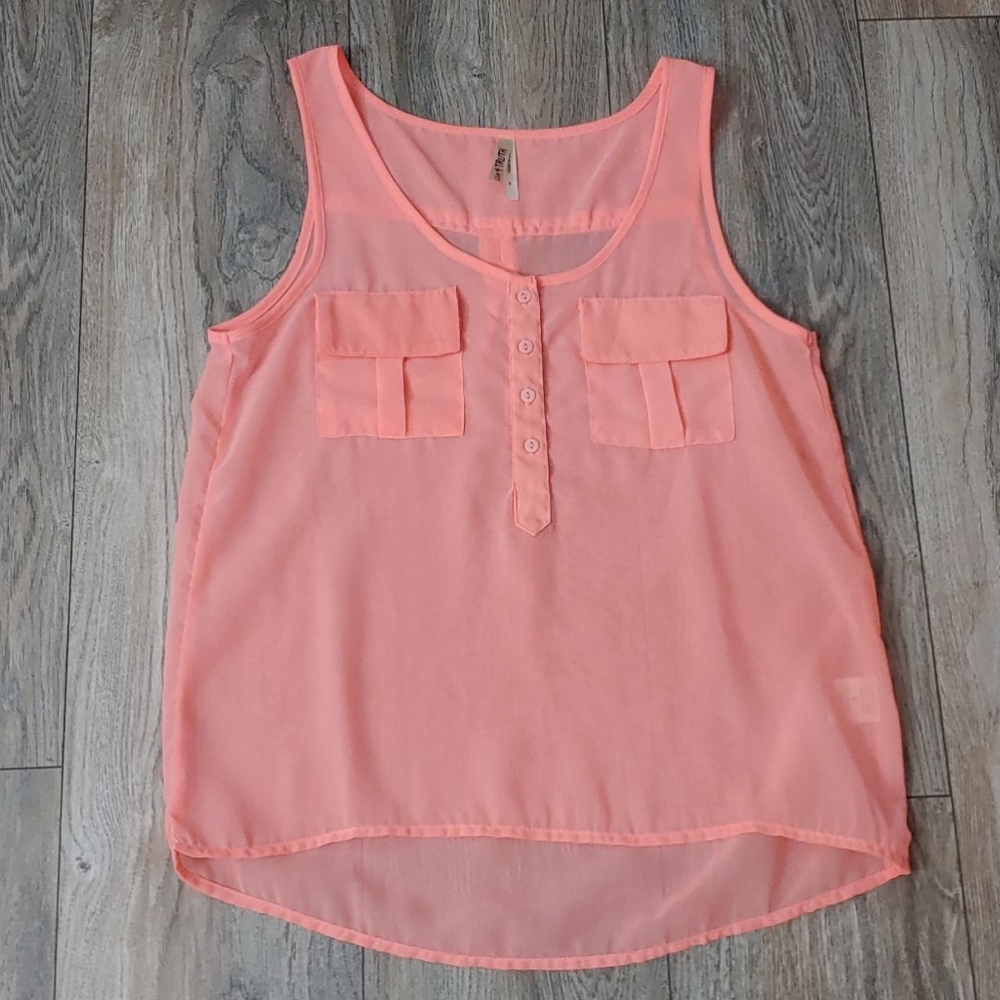 Coral Sheer Sleeveless Top Small